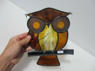 Stained Glass Window Hanger Leaded Panel Old Owl Bird Nature Sun Catcher 8 