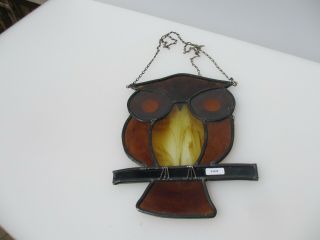 Stained Glass Window Hanger Leaded Panel Old Owl Bird Nature Sun Catcher 8 