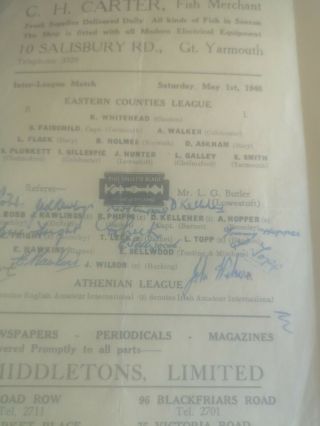 Rare At Great Yarmouth.  East League V Athenian League 1.  5.  1948.  12 Autos