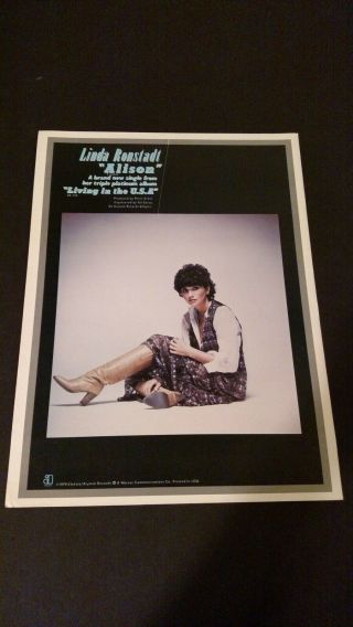 Linda Ronstadt " Alison " (1979) Rare Print Promo Poster Ad
