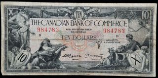 1935 $10 The Canadian Bank Of Commerce Ten Dollar Note 75 - 18 - 08 Rare Fv / Xf