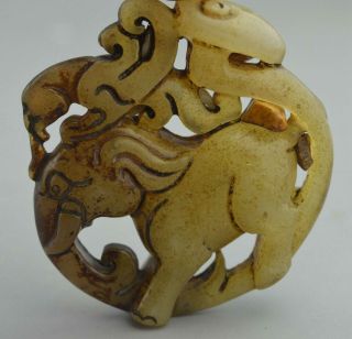 China Collectable Handwork Old Jade Carve Phoenix Ride Elephant Lucky Pendant