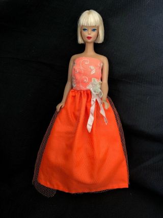 Vintage Barbie Doll Clothes Clone Orange Taffeta Strapless Evening Gown