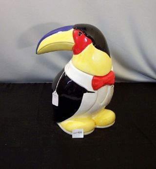 Whimsical Jungle Bird Toucan In Tuxedo & Bow Tie Cookie Jar W Lid 2002 - Rare