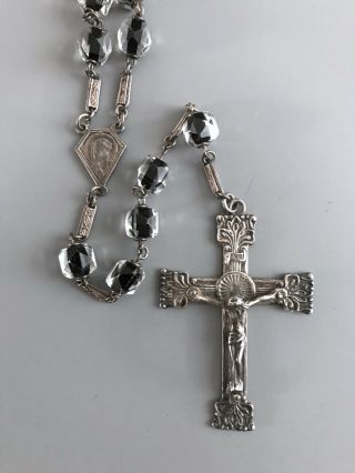 Antique French Art Deco Sterling Silver Rosary / Crucifix / Crystal / France Rlg