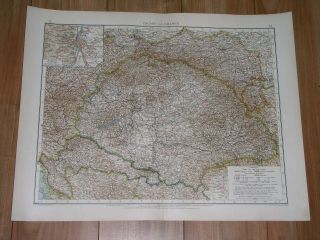 1912 Antique Map Of Hungary Budapest Galicia Poland Ukraine Romania Austria