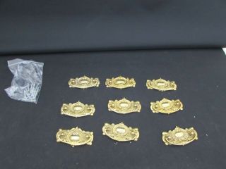 Set Of 9 Solid Brass Old Stock Drawer Handles With Fixings 9cm