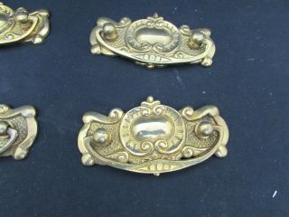 Set Of 9 Solid Brass Old Stock Drawer Handles With Fixings 9cm 2