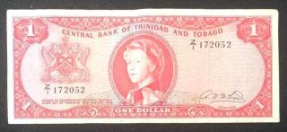 1964 Trinidad And Tobago Replacement Rare 1 Dollar Z/1 (p 26r) - Vf -