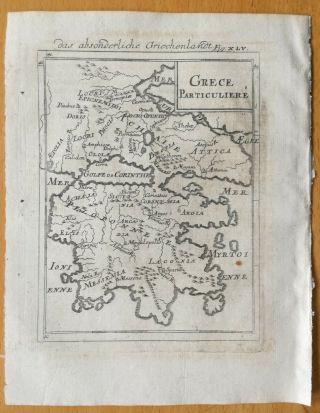 Mallet: Engraving Map Of Greece Grece Particuliere - 1718 (ns)