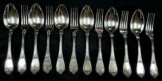 Cased Set Of 6 Victorian French Silver Plate Dessert Spoons & Forks C1880
