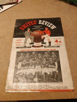 Manchester United V Burnley Review Football Programme 1953 Rare Busby Babes Gc
