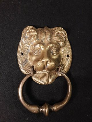 Vintage Solid Brass Lion Head Door Knocker Good Patina