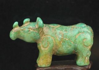Chinese Old Natural Jade Hand - Carved Statue Rhinoceros 3.  2 Inch
