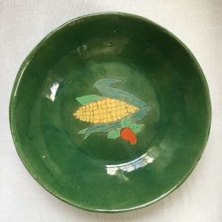 Antique Vintage San Jose Mission Pottery Bowl Rare Corn Green Serving Bowl