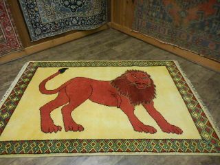 Veg Dye Hunting Lion (lion) Hand Made Turkish Rug 4.  1x6 Rug