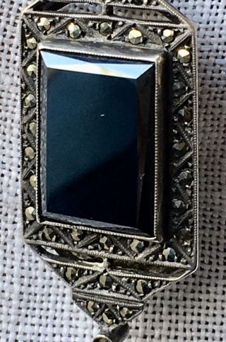 Antique Vintage Pin / Brooch Sterling Silver Hematite Rectangle Germany Art Deco