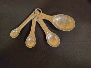 Rare Vintage Aluminum Measuring Spoon Set 1/4 - 1 Tbsp On Metal Ring U.  S.  St’d