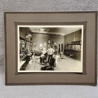 Antique Photo Barber Shop Interior Chairs Man Getting Shaved