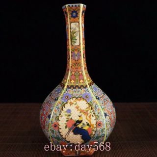 Old China Porcelain Cloisonne Enamel Open Window Hand Painted Flower Bird Vase