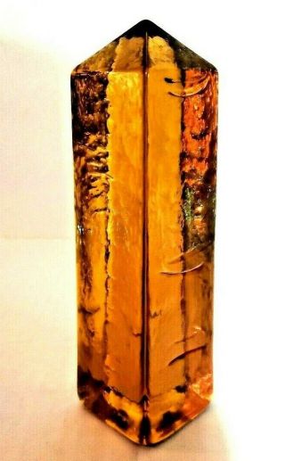 Rare Vintage Signed Murano Nason Italian Glass Art Paperweight Gold Obelisk