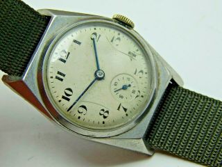Vintage Military Style Stainless Steel Gents 1940s Wwii Era Wrist Watch
