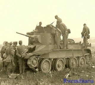 Rare Gebirgsjäger Troops Checking Out Captured Russian Bt - 5 Panzer Tank