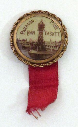 1905 1910 Rare Paragon Park Nantasket Beach Hull Massachusetts Photo Badge Pin