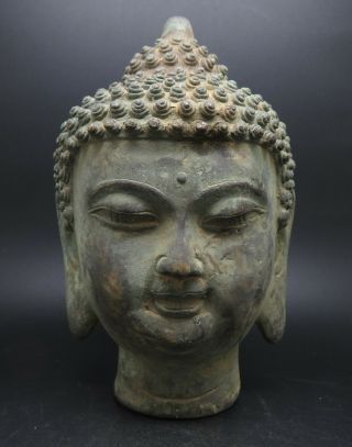 Ancient Bronze Gandhara Buddha Head Statue Big Size
