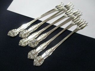 1910 Erminie Mignon Rockford Rogers Silver Plate 6 Seafood Shrimp Cocktail Forks