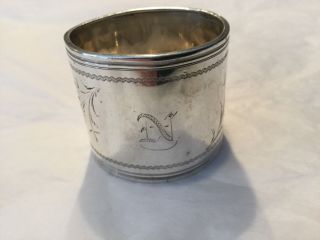 Antique Bright Cut Coin Silver Napkin Ring With Monogram “n”