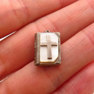 J.  M.  F.  Co Antique Victorian Sterling Silver MOP Lords Prayer Bible Charm Pendant 2
