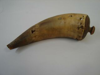 Antique Named Powder Horn With Hand Carved Wood Cap