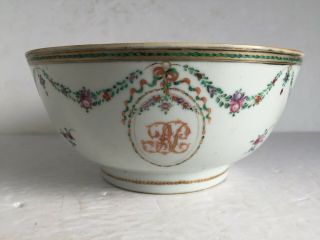 18th Century Chinese Export Porcelain Armorial Bowl  Hairlines