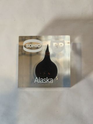 Rare Vintage 1977 Sohio & Bp Alaska Crude Oil Lucite Paperweight With Oil Drop