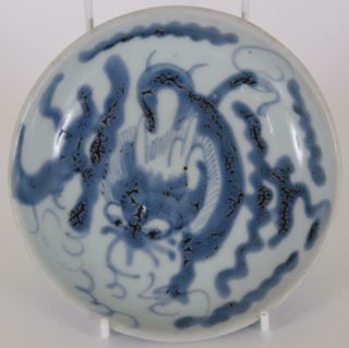 Antique Chinese Blue And White Glaze Dragon Plate Two Character Mark