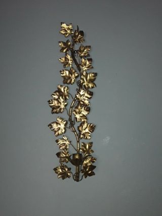 Vintage Matching Set Of 2 Wall Gold Leaf Candle Holder Sconces