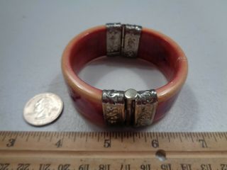 Estate Antique Bovine Bone Hinged Cuff Bangle Bracelet Pin Closure Repaired