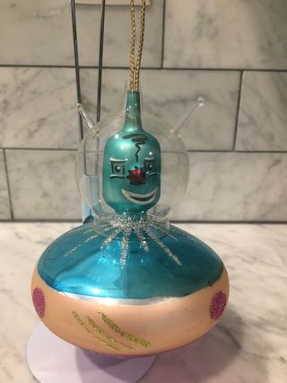 Vtg 1960s De Carlini Alien Spaceship Italy Blown Glass Christmas Ornament Rare