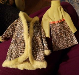 Vintage Francie 1965 Mattel Doll Clothes Faux Snakeskin Coat & Dress W Tag