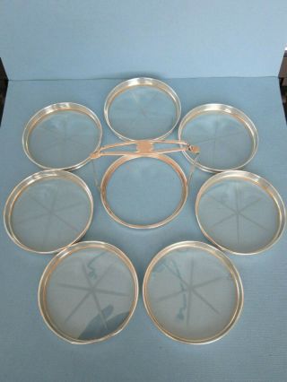Antique M.  Fred Hirsch Sterling Silver & Crystal Set Of 7 Coasters And 1 Caddy