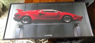Rare 1980’s Lamborghini & Alpine Audio Advertisement Framed Poster 39” X 19.  5 "