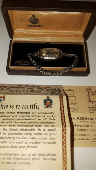 1920s Gruen Guild 15 Jewels 14k Gold Reinforced Rare Box And Paperwork