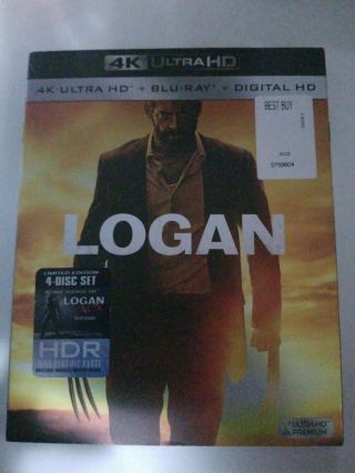 Logan 4k (4k,  Blu - Ray,  Noir,  No Digital) W/ Rare Oop Slipcover.  Wolverine Xmen