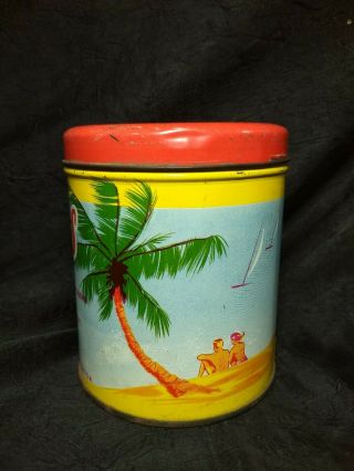 Rare 1940s ' 50s CHICOS COOKIE TIN Zombies Company Miami Florida vtg beach palms 3
