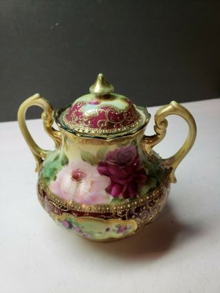 Vintage Ie And C Co Hand Painted Japan Roses Sugar Bowl With Lid