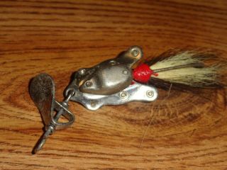 Vintage Fishing Lure Al Foss Frog No.  12 Silver With Bucktail Patent 1918