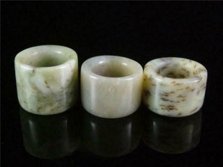 A Set Of Three Old Chinese Celadon Nephrite Jade Archer 