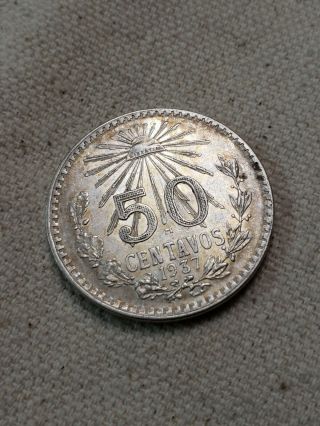 1937 Mexico Silver 50 Centavos Rare Find.  720 Silver 