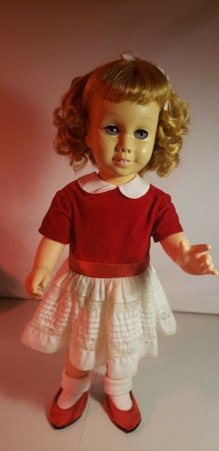 1960 Chatty Cathy Doll Vintage Blonde Hair Blue Eyes Red And White Party Dress